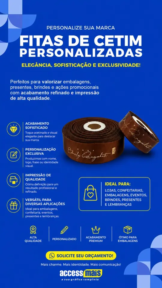 Fitas de cetim personalizado da Access Mais